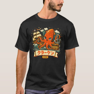 Schattige Kraken Piraat Cartoon Ontwerp T-shirt