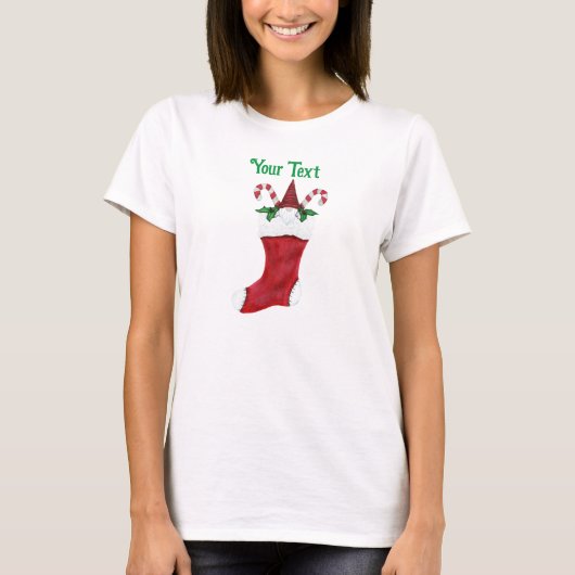 Schattige kralen kabouter rood kerst kous Snoep T-shirt (Voorkant)