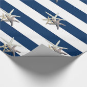 Schattige kreeften, marineblauwe strepen cadeaupapier (Hoek)