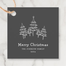 Schattige krijt kerstbomen zwart wit bedankjes labels