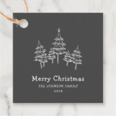 Schattige krijt kerstbomen zwart wit bedankjes labels (Voorkant)