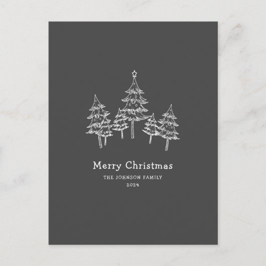 Schattige krijt kerstbomen zwart wit briefkaart (Voorkant)