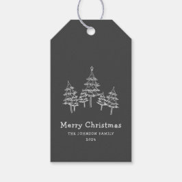Schattige krijt kerstbomen zwart wit cadeaulabel