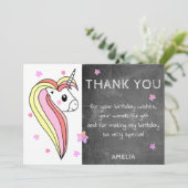 Schattige Krijtbord Kleurrijke Eenhoorn Dank u Kaa Kaart (Staand voorkant)