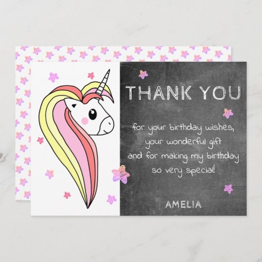 Schattige Krijtbord Kleurrijke Eenhoorn Dank u Kaa Kaart (Voorkant / Achterkant)