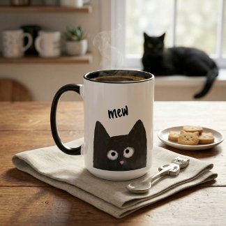 Schattige Krijttekening Zwarte Kat Miauw Whimsical Mok