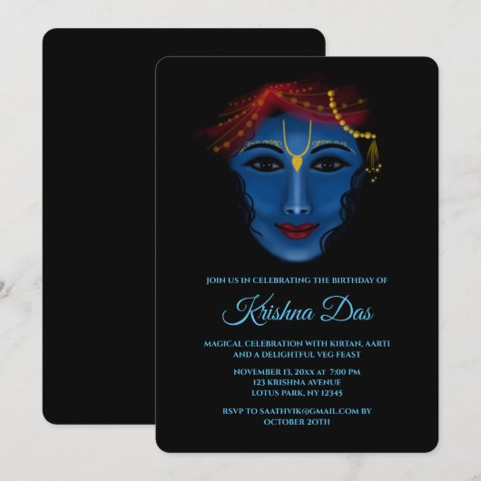 Schattige Krishna kaart voor verjaardag - Krishna (Voorkant / Achterkant)