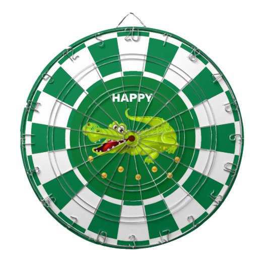 Schattige krokodil en gouden confetti op groen en  dartbord (Voorkant)