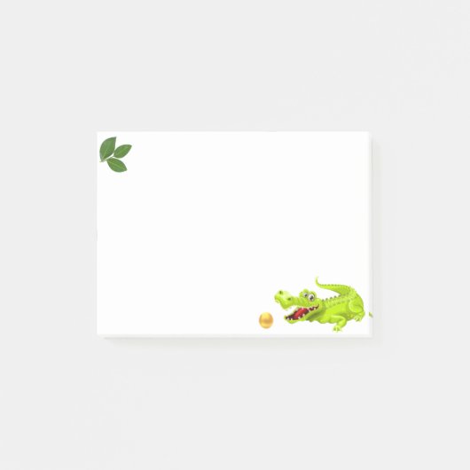 Schattige krokodil & gemerkte laurierbladeren op w post-it® notes (Voorkant)
