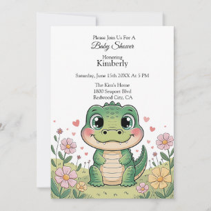Schattige krokodil in een bloemenveld kaart