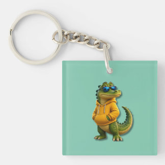 Schattige krokodil in gele hoodie mintgroene sleut sleutelhanger