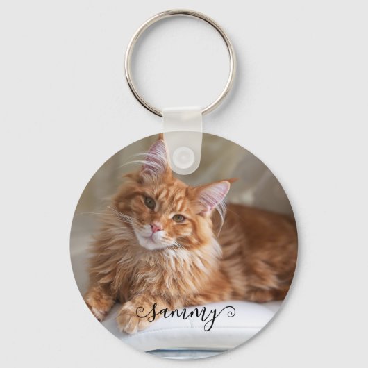Schattige Krolhaar Naam Kat Foto Sleutelhanger (Voorkant)