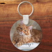 Schattige Krolhaar Naam Kat Foto Sleutelhanger (Voorkant)