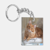 Schattige Krolhaar Naam Kat Foto Sleutelhanger (Voorkant Links)