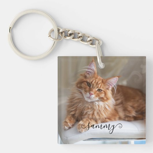 Schattige Krolhaar Naam Kat Foto Sleutelhanger (Voorkant)