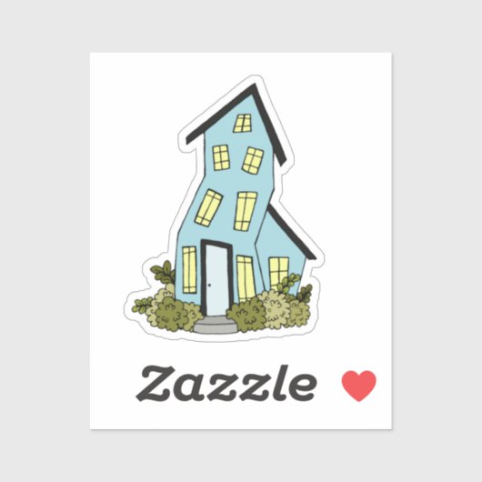 Schattige kromme huisje blauw sticker (Vel)