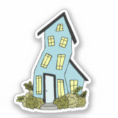 Schattige kromme huisje blauw sticker (Voorkant)