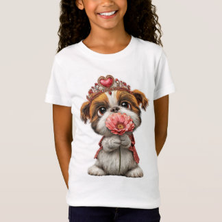Schattige Kroon Puppy met Bloemen – Aardige Hond L T-shirt