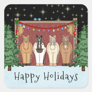 Schattige kudde paarden vrolijke feestdagen paard  vierkante sticker