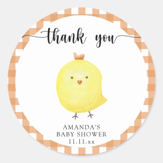 Schattige kuiken babyshower bedankt ronde sticker (Voorkant)