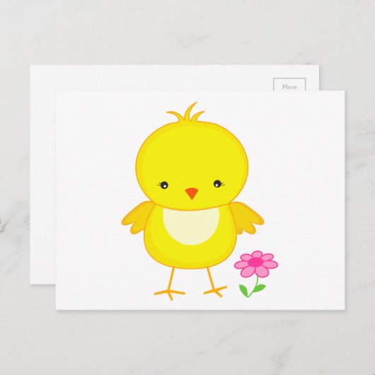 Schattige kuiken met bloem briefkaart (Voorkant / Achterkant)