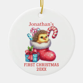 Schattige kuiken met egel bont kerst keramisch ornament