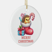 Schattige kuiken met egel bont kerst keramisch ornament (Rechts)