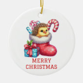 Schattige kuiken met egel bont kerst keramisch ornament (Voorkant)