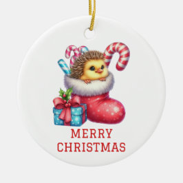 Schattige kuiken met egel bont kerst keramisch ornament