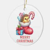 Schattige kuiken met egel bont kerst keramisch ornament (Links)