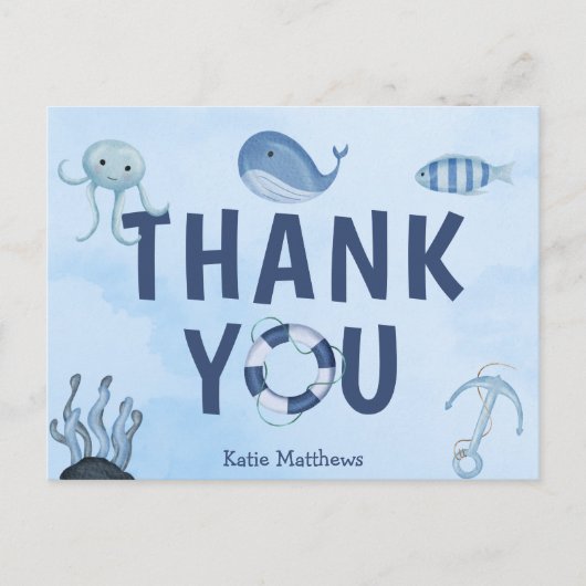 Schattige Kust Baby Shower Oceaan Dieren Bedankt Briefkaart (Voorkant)