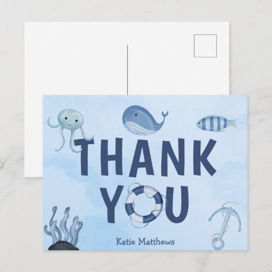 Schattige Kust Baby shower Ocean Animals Dank u Briefkaart (Voorkant / Achterkant)