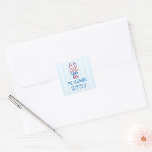 Schattige Kust Handgetekende Kreeft Vierkante Sticker (Envelop)