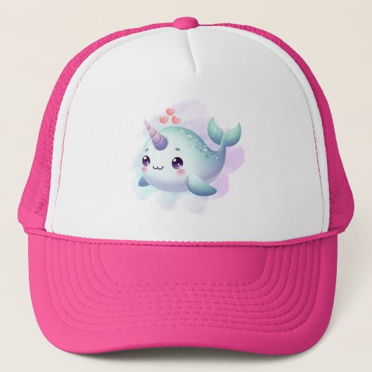 Schattige/kust/nautische narwal trucker pet (Voorkant)