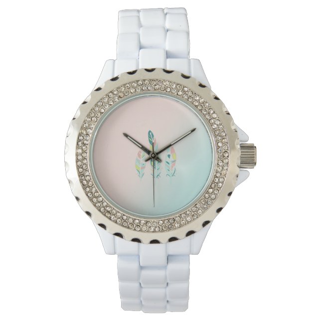 Schattige Kute Modern Girly Feathers Horloge (Voorkant)