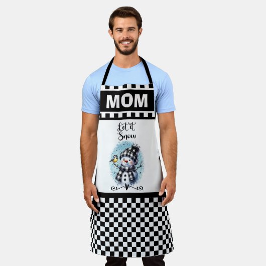 Schattige laat het sneeuwman en geruit patroon sne schort (Gedragen)