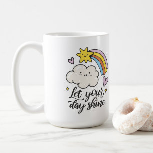 Schattige Laat je dag stralen Cartoon Cloud en Rai Koffiemok