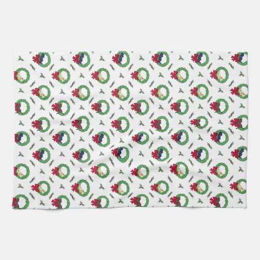 Schattige Lab Puppy Vakantie Kransen Patroon Theedoek (Horizontaal)