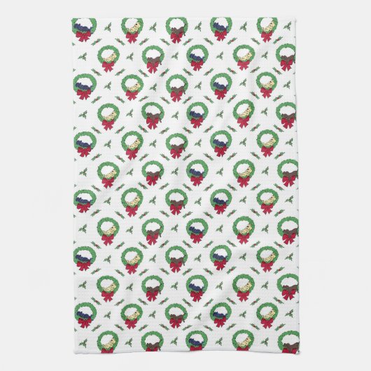 Schattige Lab Puppy Vakantie Kransen Patroon Theedoek (Verticaal)