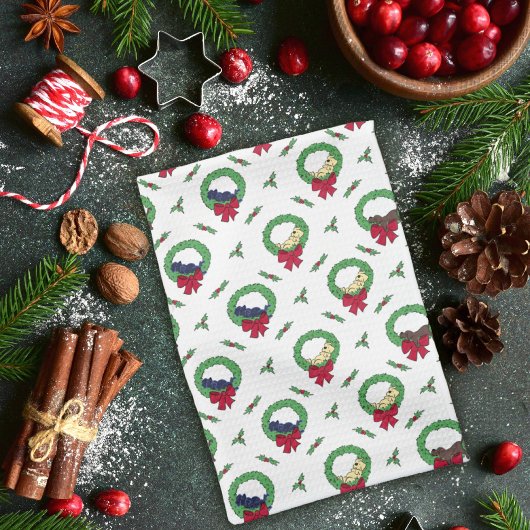 Schattige Lab Puppy Vakantie Kransen Patroon Theedoek