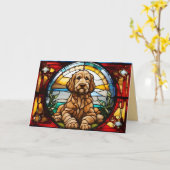 Schattige Labradoodle Groet Kaart (Gele Bloem)