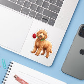 Schattige Labradoodle Hond Sticker (Laptop met iPhone)