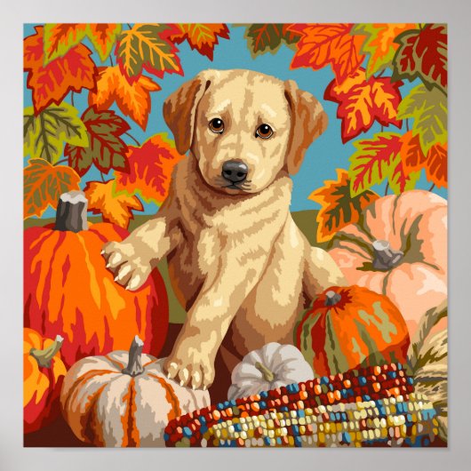 Schattige Labradoodle Puppy Herfst Oogst Poster (Voorkant)