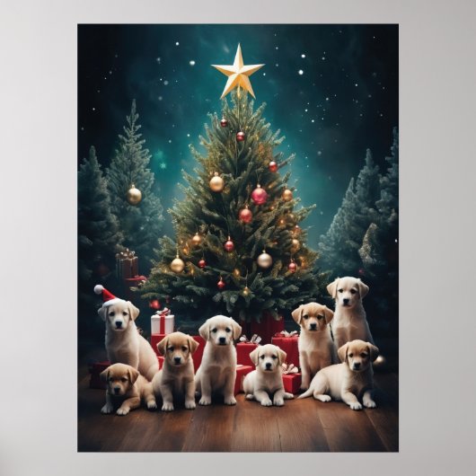Schattige Labrador Retriever Puppies Kerstkunst Poster (Voorkant)