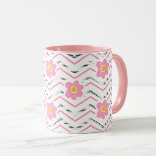 Schattige lachend gezicht op roze Chevron Pattern Mok (Voorkant rechts)