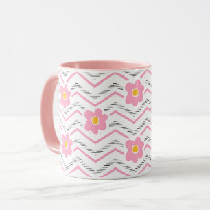 Schattige lachend gezicht op roze Chevron Pattern Mok