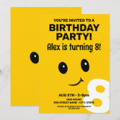 Schattige lachend gezicht verjaardagsuitnodiging kaart (Voorkant / Achterkant)