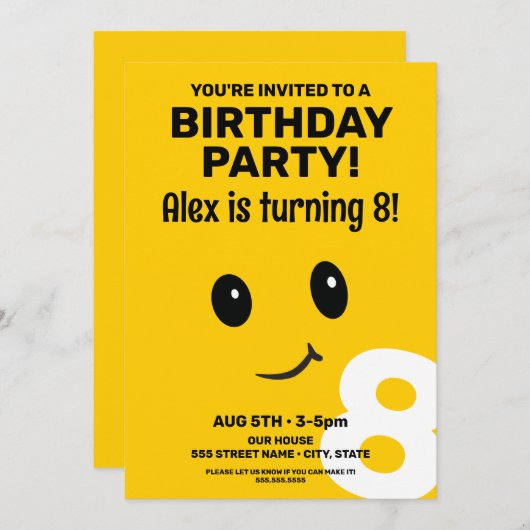 Schattige lachend gezicht verjaardagsuitnodiging kaart (Voorkant / Achterkant)