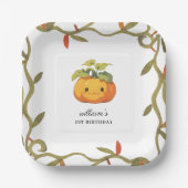 Schattige lachend pompoenland 1e verjaardag papieren bordje (Voorkant)