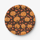 Schattige lachend pompoenpatroon met hartjes papieren bordje (Voorkant)